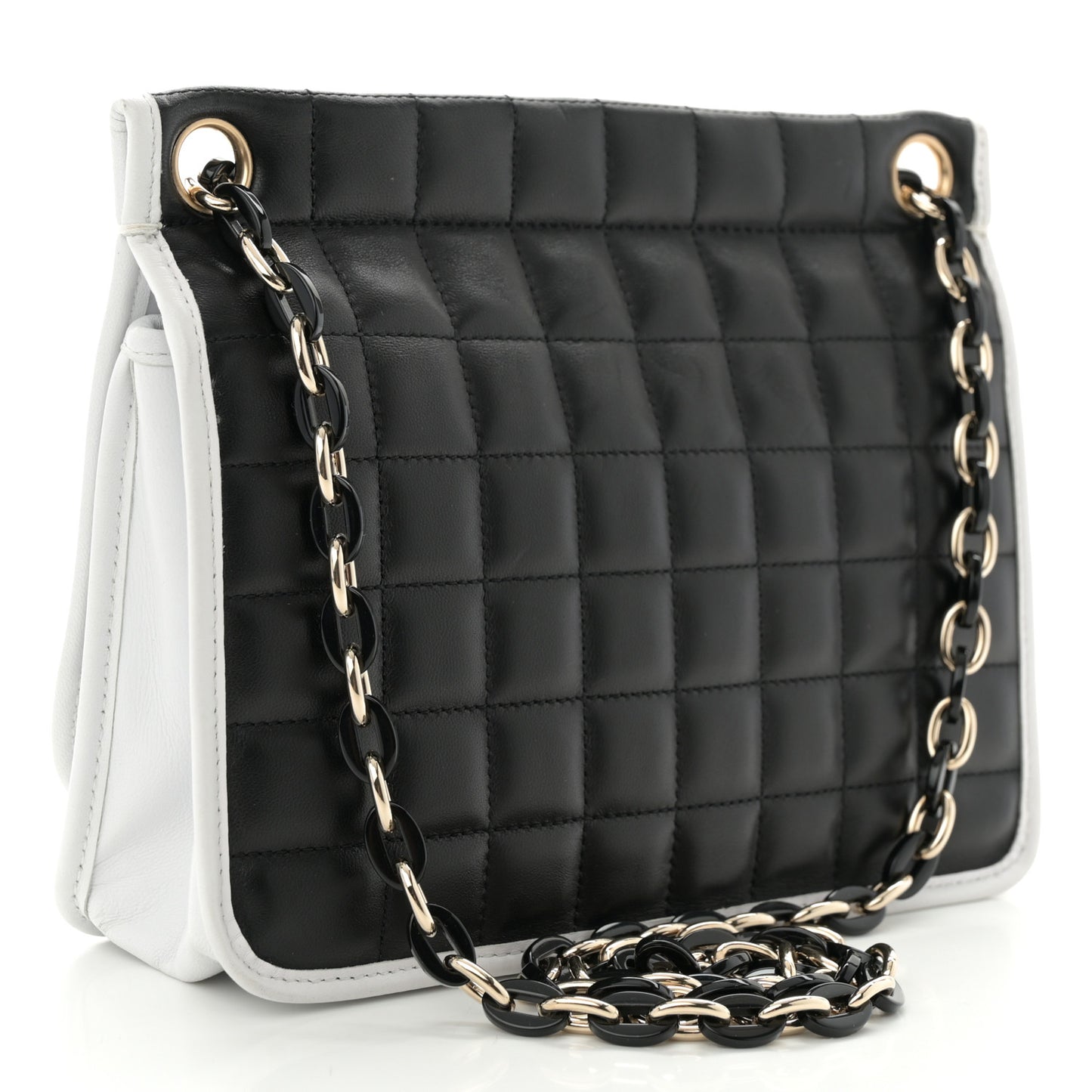 Lambskin Chocolate Bar Mademoiselle Flap Black White