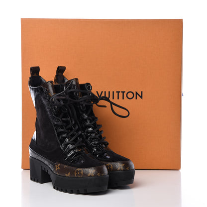 Louis Vuitton Suede Calfskin Monogram Laureate Platform Desert Boots 38 Black 8 of 8