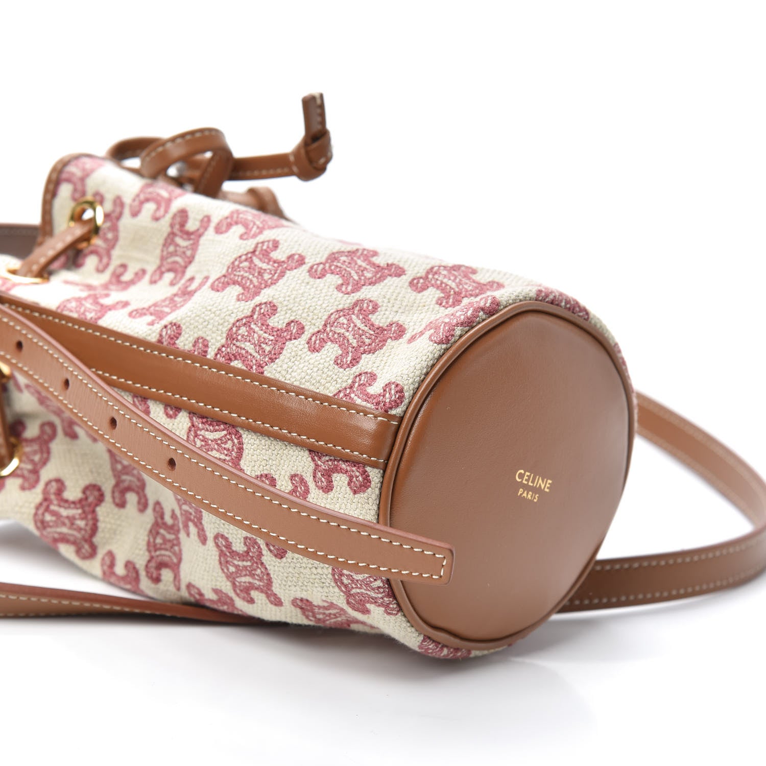 Celine Canvas Calfskin Triomphe Embroidered Bucket Bag Fox Red 8 of 9