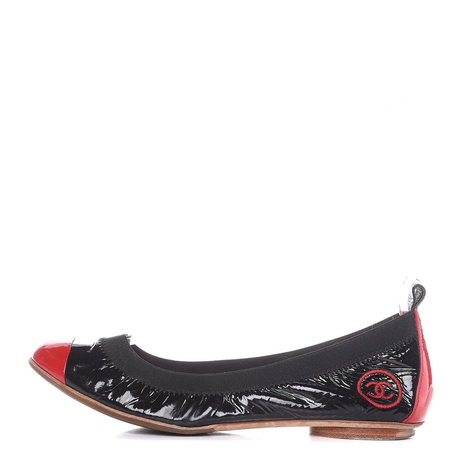 Chanel Patent CC Elastic Cap Toe Ballerina Flats 36 Red Black 1 of 10