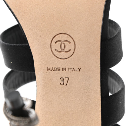 Chanel Satin Crystal Snake Sandals 37 Black 6 of 7