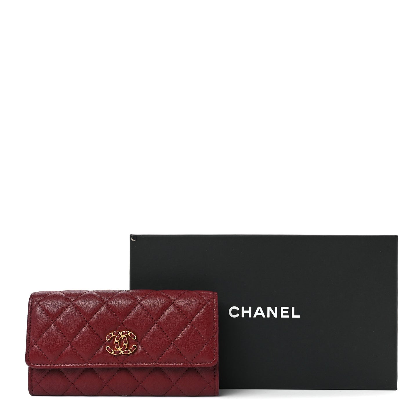 Lambskin Quilted Medium 19 Flap Wallet Burgundy