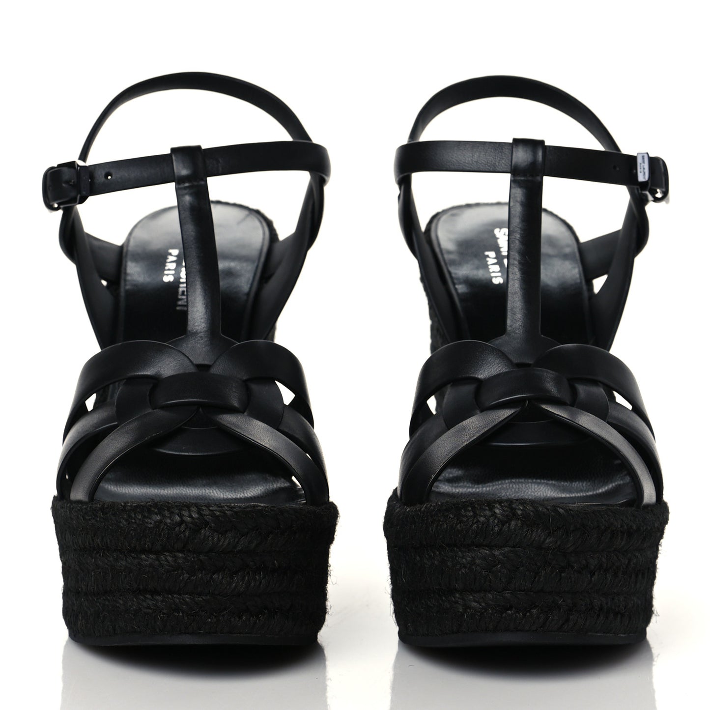 Calfskin Tribute 95 Platform Espadrille Wedge Sandals 38.5 Black