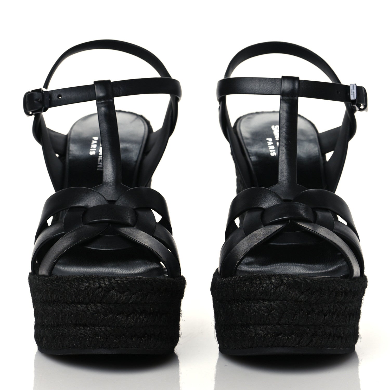 Saint Laurent Calfskin Tribute 95 Platform Espadrille Wedge Sandals 38.5 Black 2 of 8