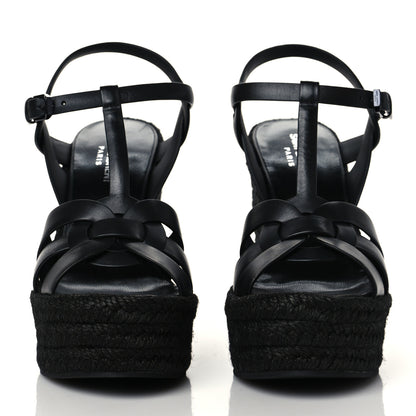 Saint Laurent Calfskin Tribute 95 Platform Espadrille Wedge Sandals 38.5 Black 2 of 8