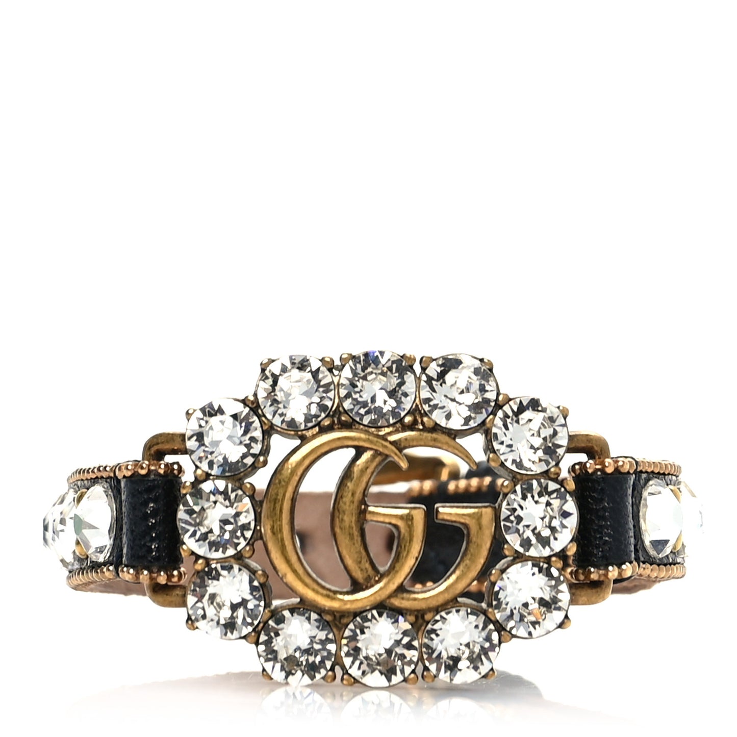 Calfskin Crystal Double G Bracelet Black