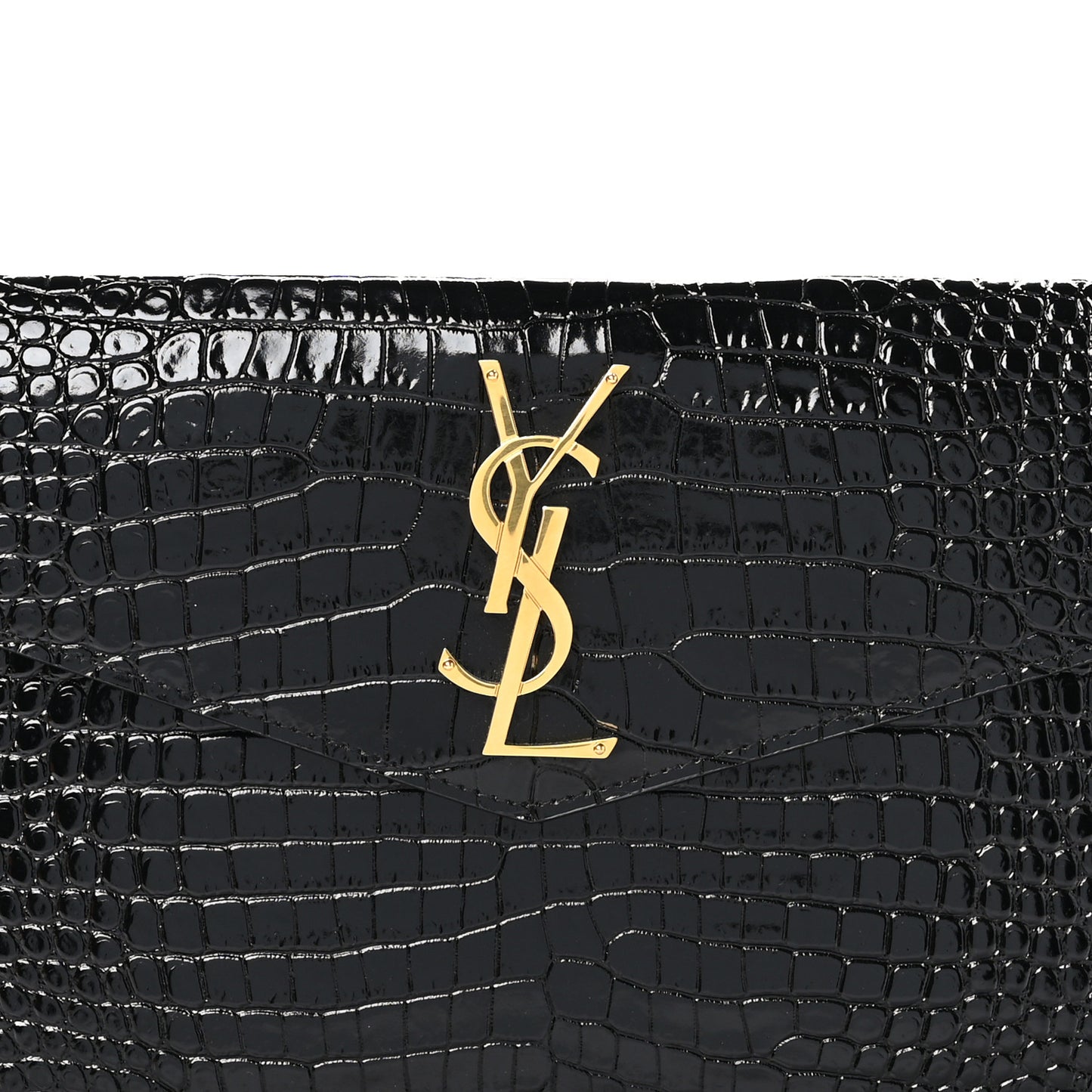 Calfskin Crocodile Embossed Uptown Monogram Pouch Black