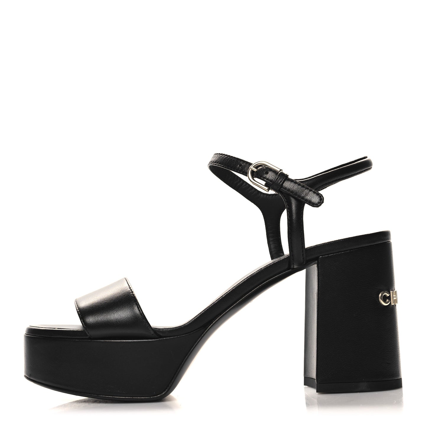 Lambskin Logo Platform Sandals 36.5 Black