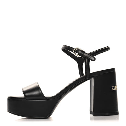 Chanel Lambskin Logo Platform Sandals 36.5 Black 1 of 10