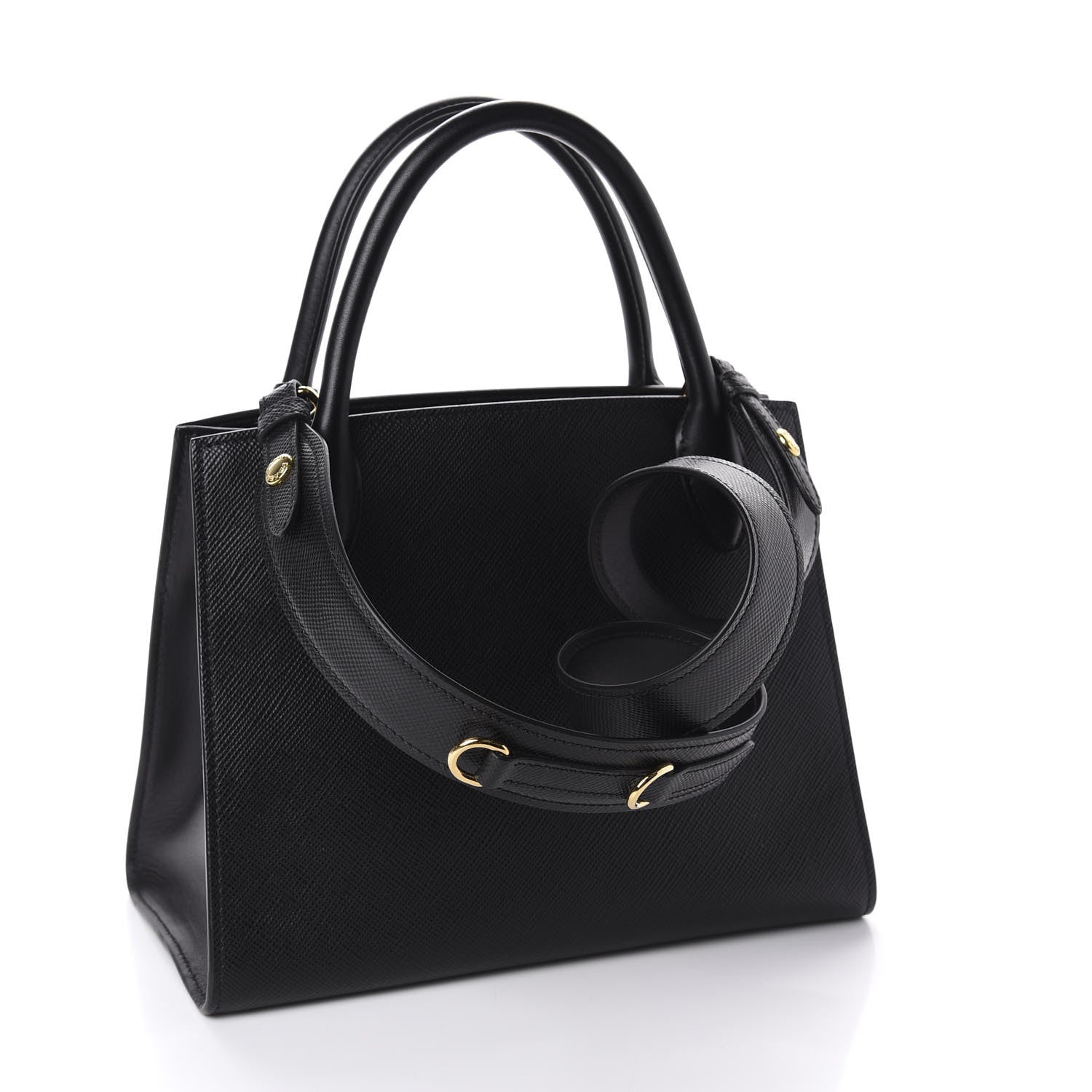 Prada Saffiano Cuir Calfskin Small Monochrome Top Handle Tote Black 3 of 9