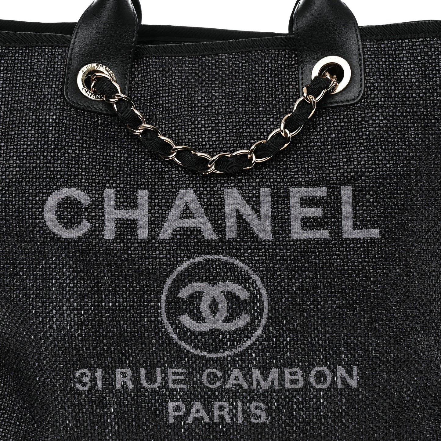 Woven Straw Raffia Medium Deauville Tote Black