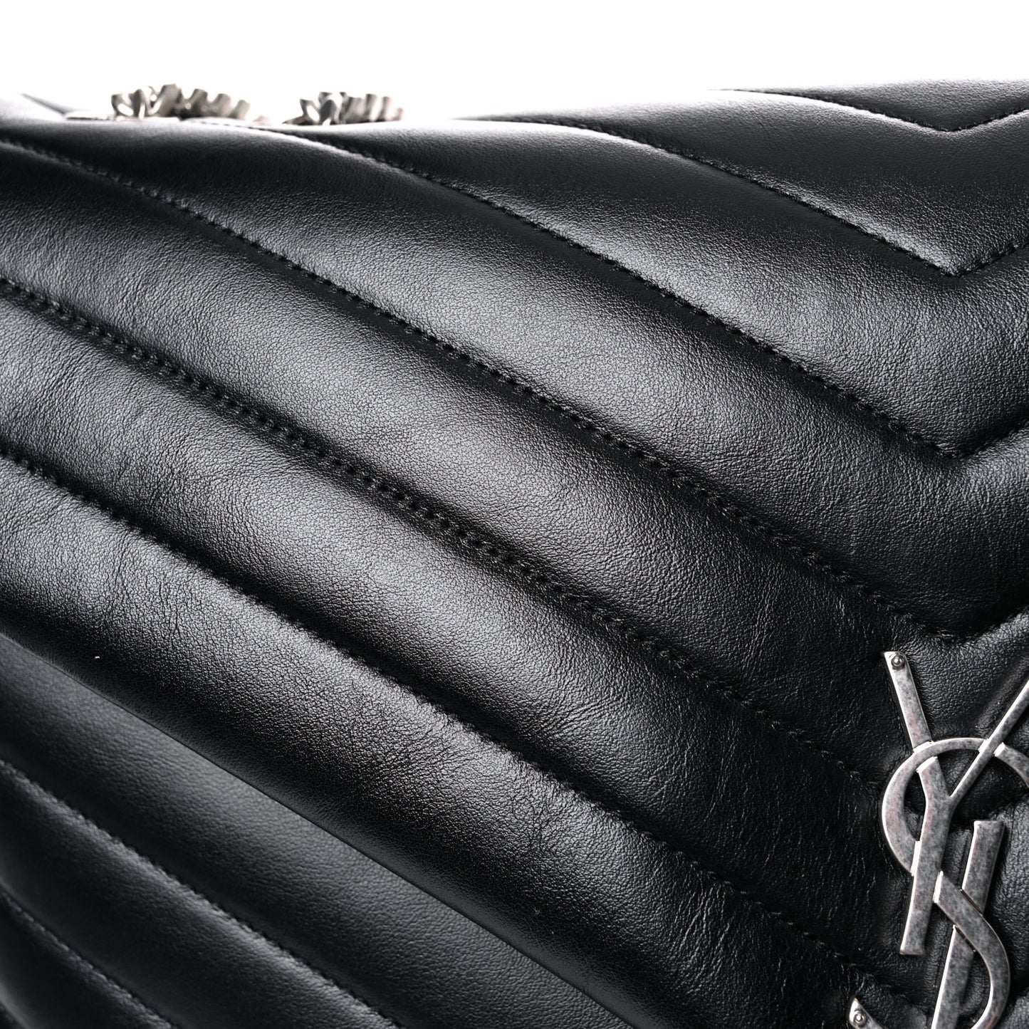 Calfskin Y Quilted Monogram Large Loulou Chain Satchel Black