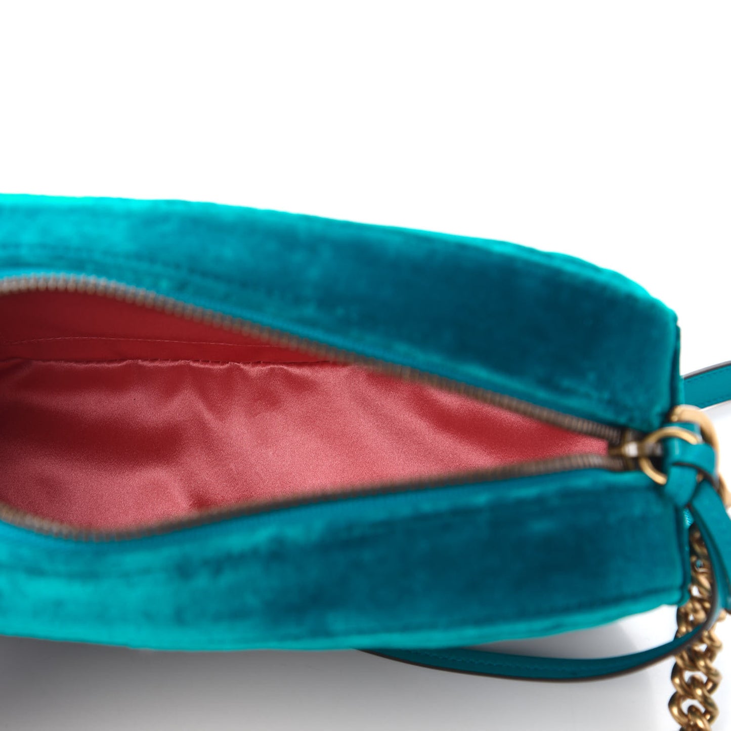Velvet Matelasse Small GG Marmont Chain Shoulder Bag Pavone Cyan