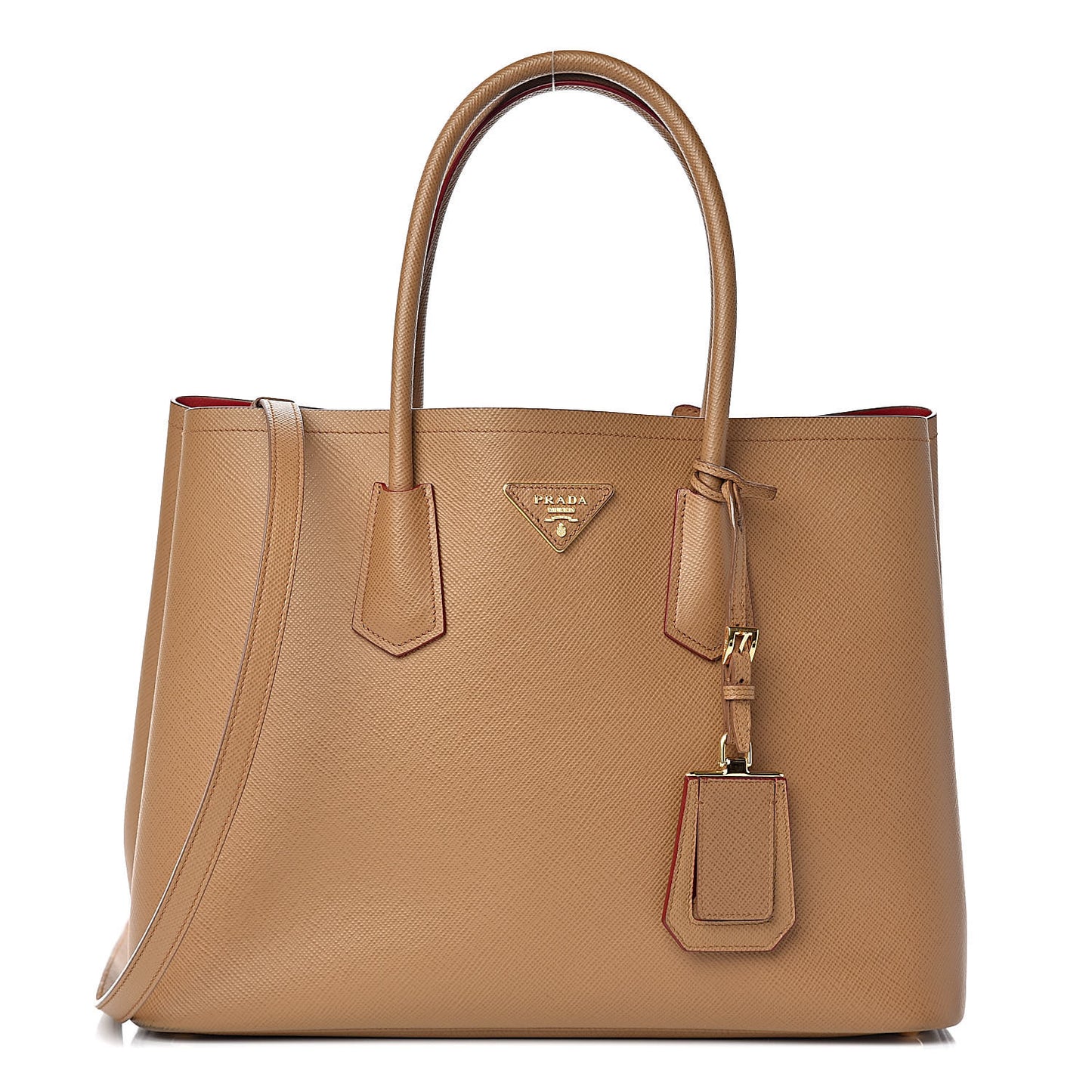 Saffiano Cuir Medium Double Bag Caramel