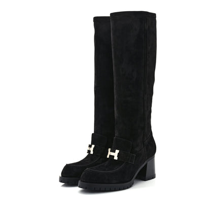 Hermes Suede Calfskin Folie 60 Boots 36.5 Black 3 of 6