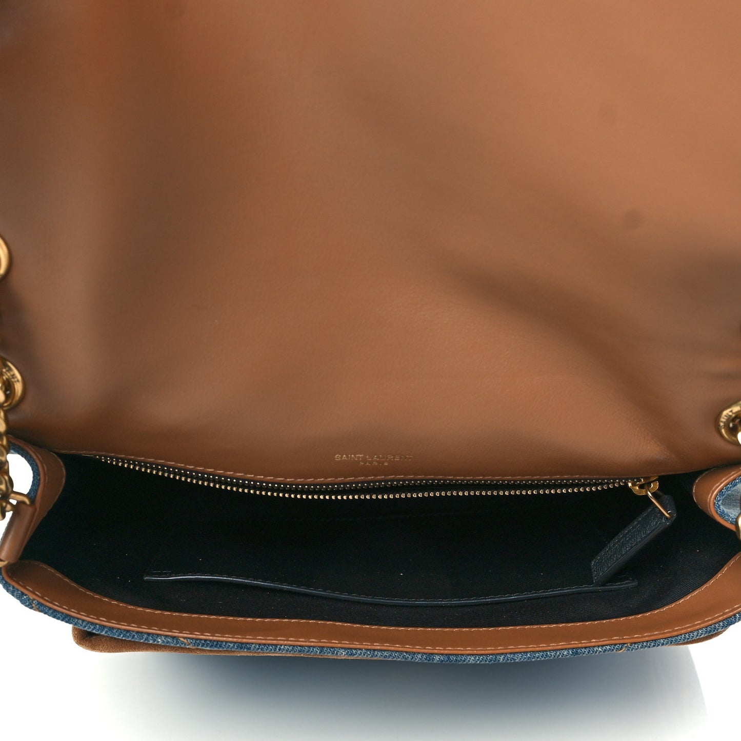 Denim Suede Monogram Medium Niki Chain Satchel Blue Cinnamon