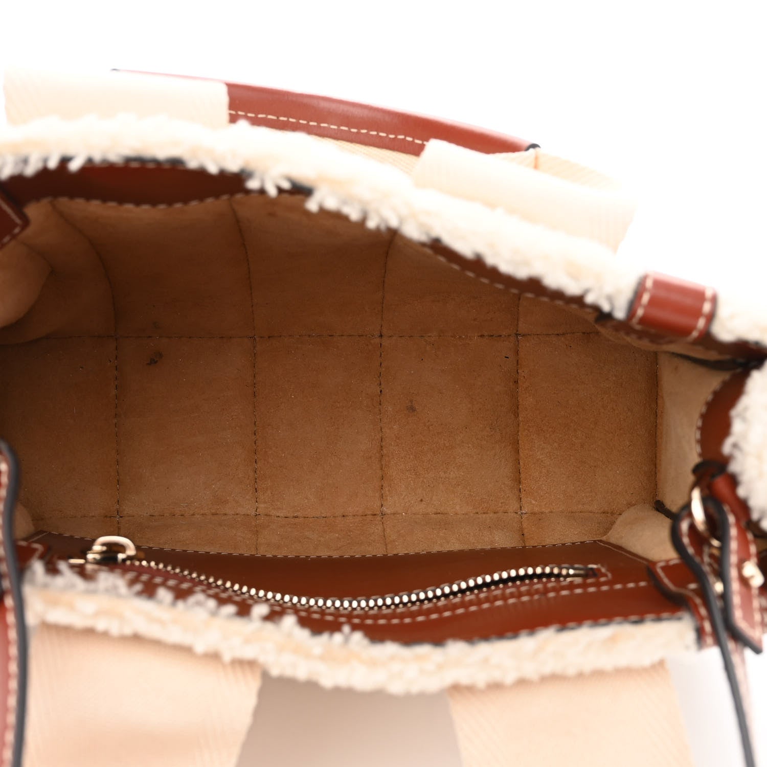 Chloe Shearling Calfskin Small Woody Ribbon Tote With Strap Mild Beige 5 of 15