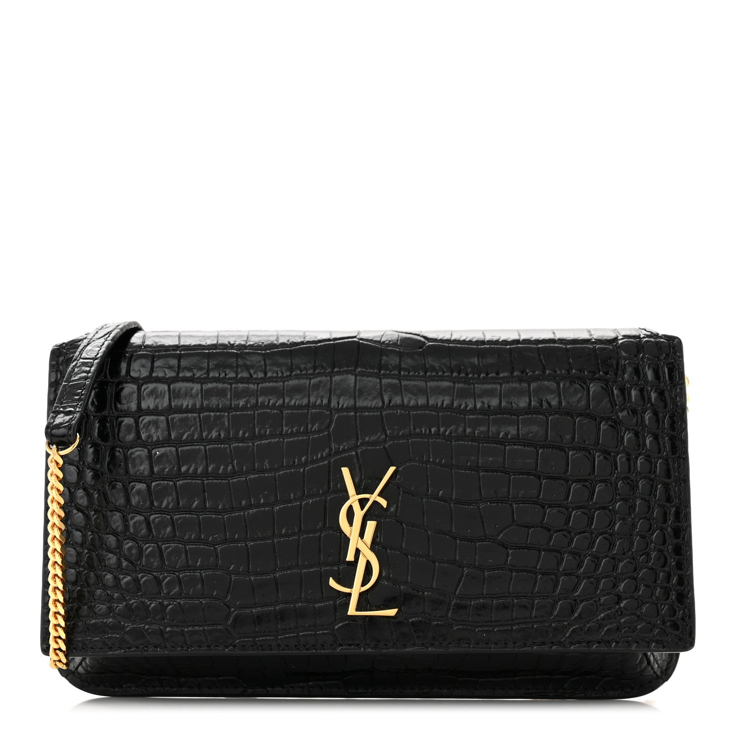 Saint Laurent Crocodile Embossed Monogram Phone Holder Crossbody Black 1 of 11