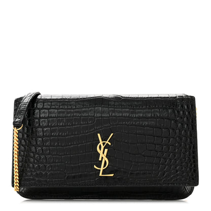 Saint Laurent Crocodile Embossed Monogram Phone Holder Crossbody Black 1 of 11