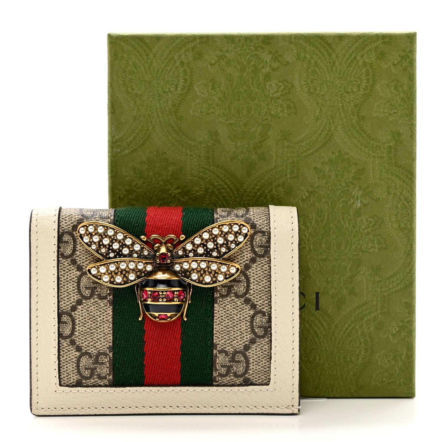 Gucci GG Supreme Monogram Web Queen Margaret Card Case Wallet Beige Mystic White 7 of 7