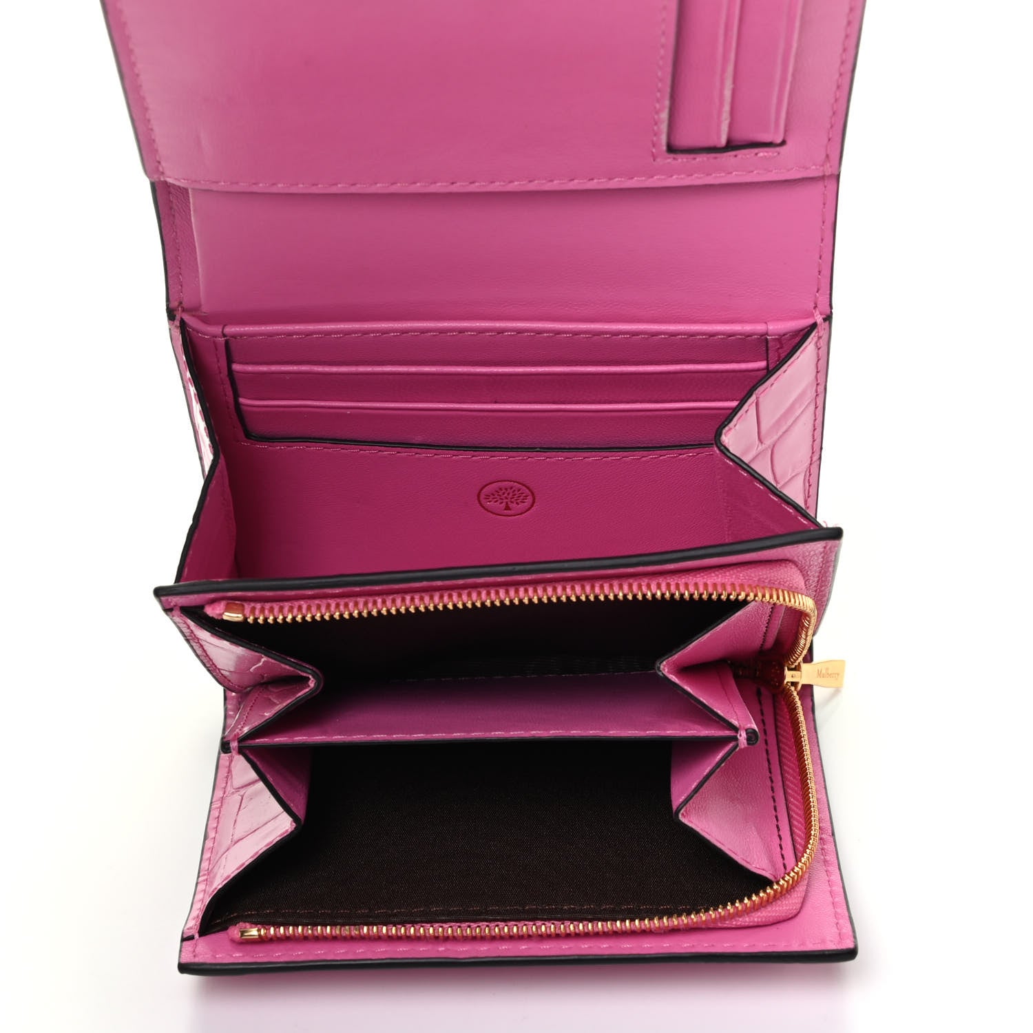 Mulberry Crocodile Embossed Calfskin Small French Continental Wallet Raspberry Pink 5 of 8