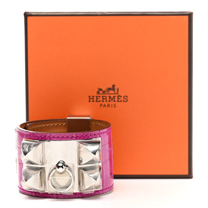 Hermes Shiny Alligator Collier de Chien CDC Bracelet T2 Rose Scheherazade 7 of 7