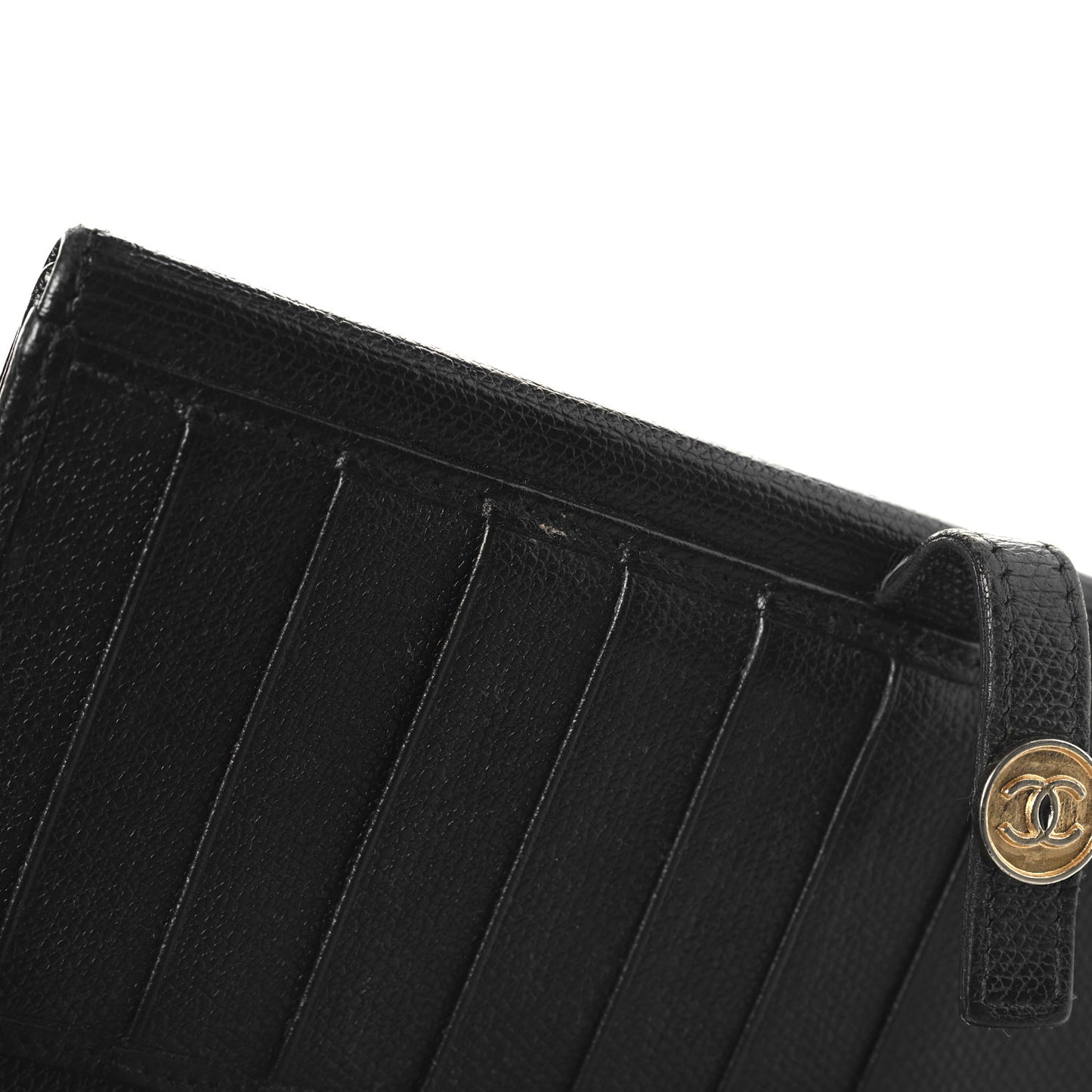 Grained Calfskin CC Button Long Wallet Black
