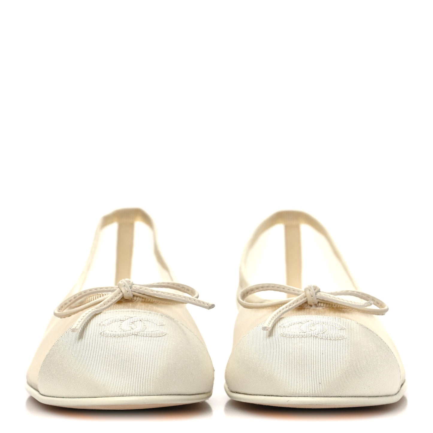 Mesh Grosgrain CC Cap Toe Ballerina Flats 37 Ivory