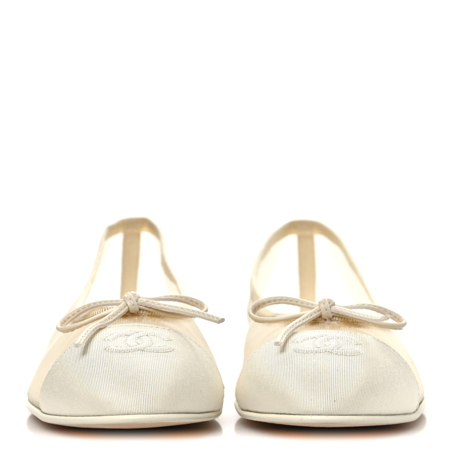 Chanel Mesh Grosgrain CC Cap Toe Ballerina Flats 37 Ivory 3 of 9
