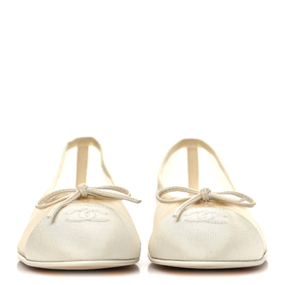 Chanel Mesh Grosgrain CC Cap Toe Ballerina Flats 37 Ivory 3 of 9