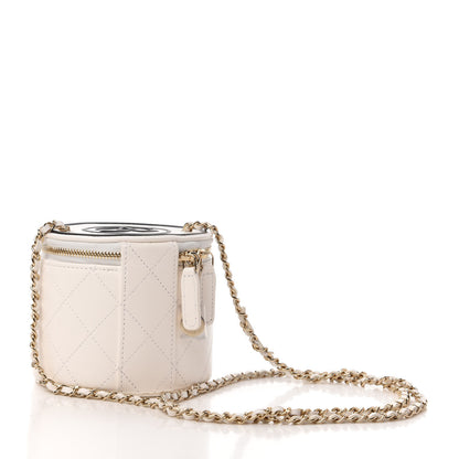 Chanel Lambskin Quilted Round Small Vanity Case With Chain White Black 3 of 12