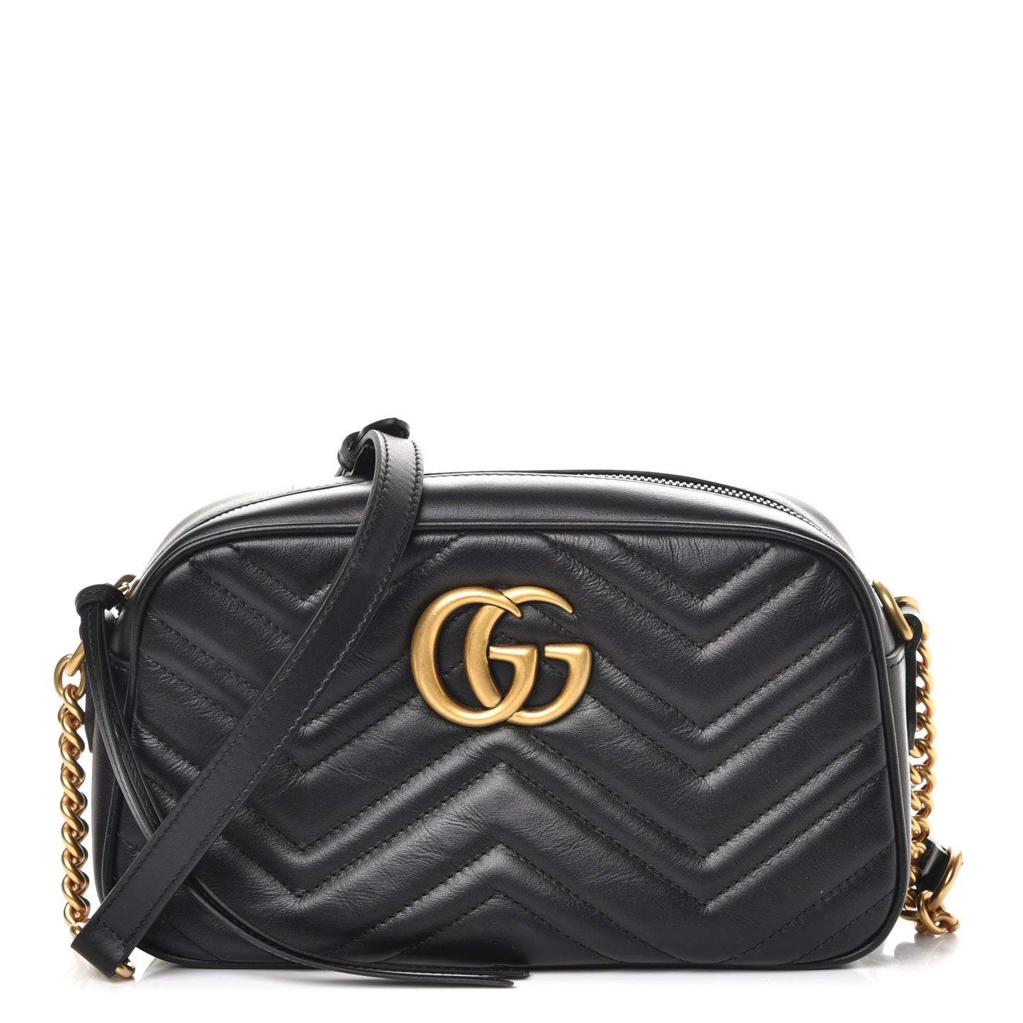 Calfskin Matelasse Small GG Marmont Chain Shoulder Bag Black