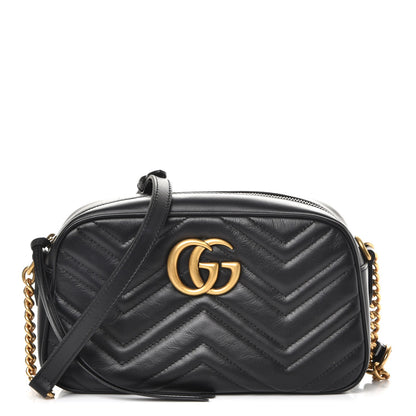 Gucci Calfskin Matelasse Small GG Marmont Chain Shoulder Bag Black 1 of 7