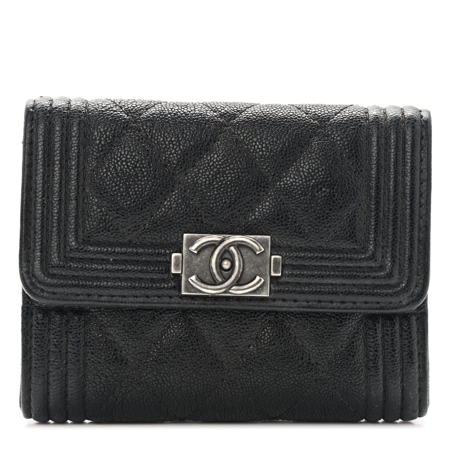 Caviar Quilted Compact Boy Wallet Black