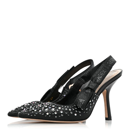 Christian Dior Fabric Crystal Ribbon Studded J'Adior Slingback 100mm Pumps 37 Black 3 of 10