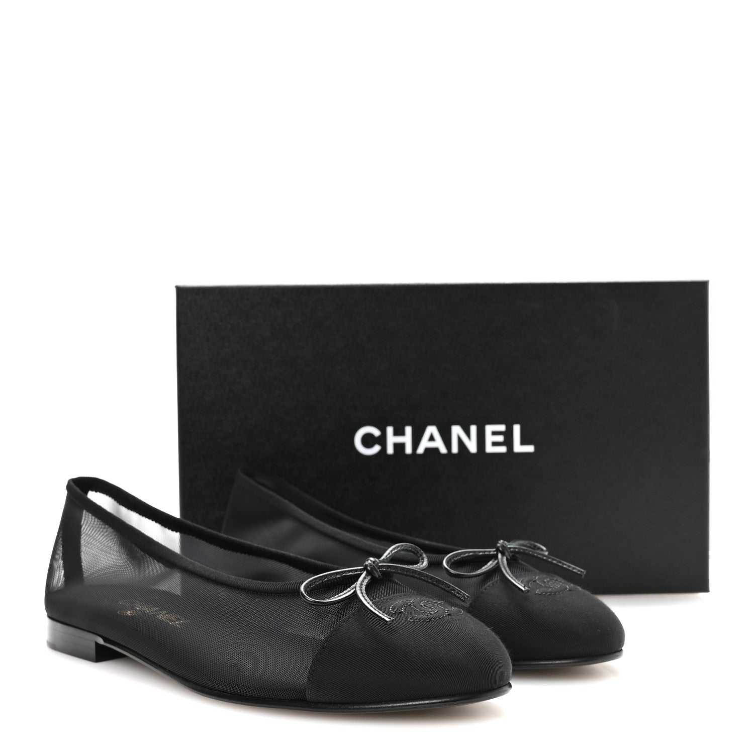 Chanel Mesh Grosgrain Cap Toe CC Ballerina Flats 39.5 Black 8 of 8