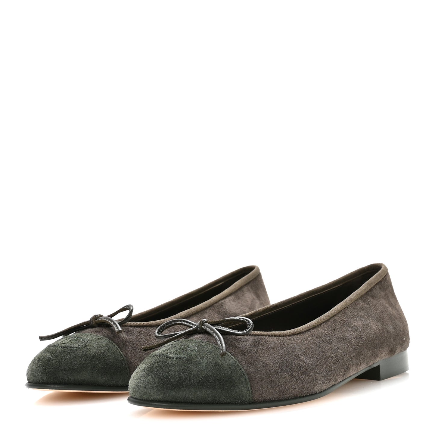 Suede Calfskin Cap Toe CC Ballerina Flats 37.5 Dark Khaki Dark Green