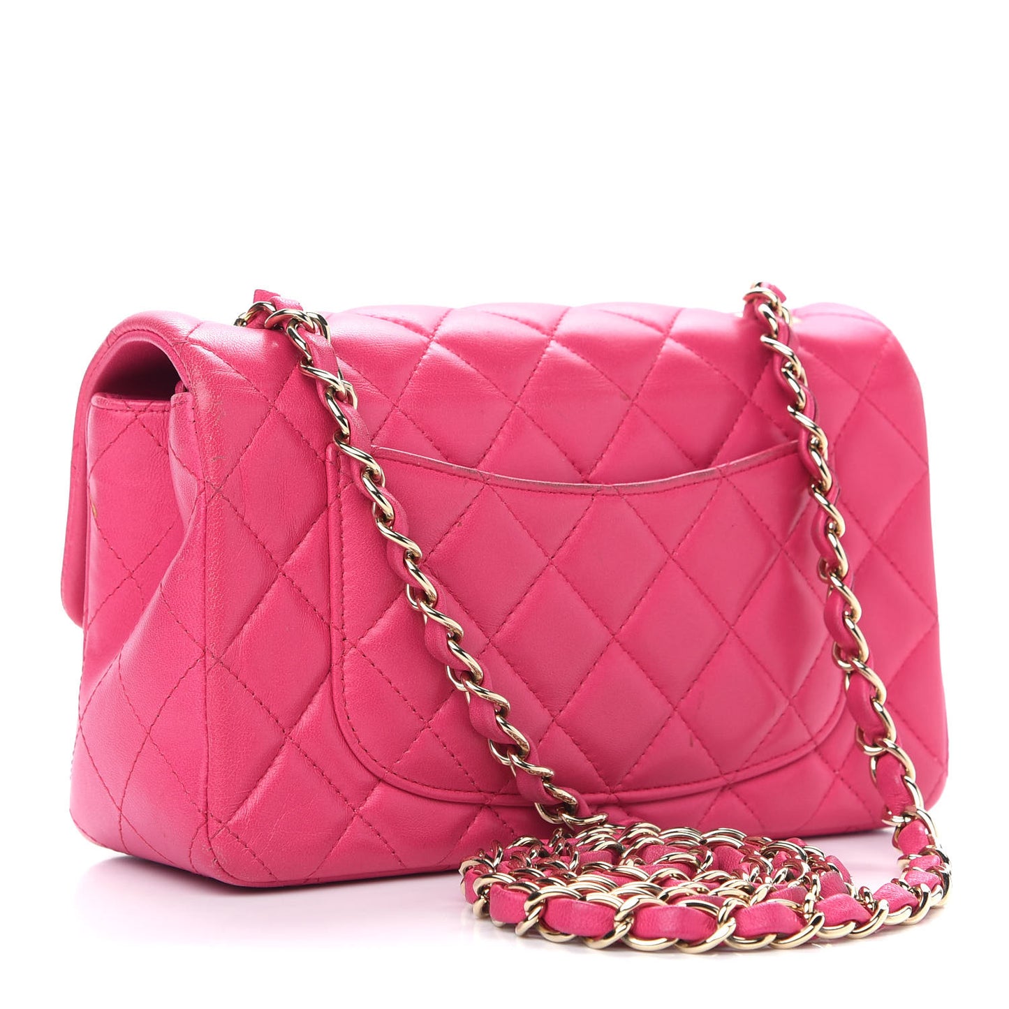 Lambskin Quilted Mini Rectangular Flap Fuchsia