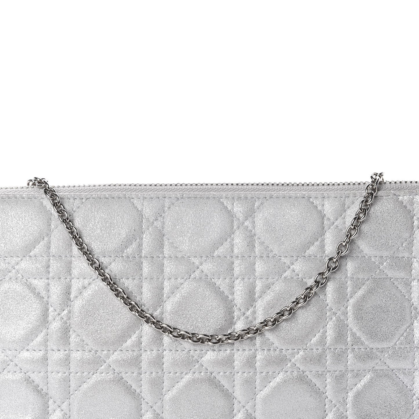 Metallic Lambskin Cannage Chain Pouch Silver