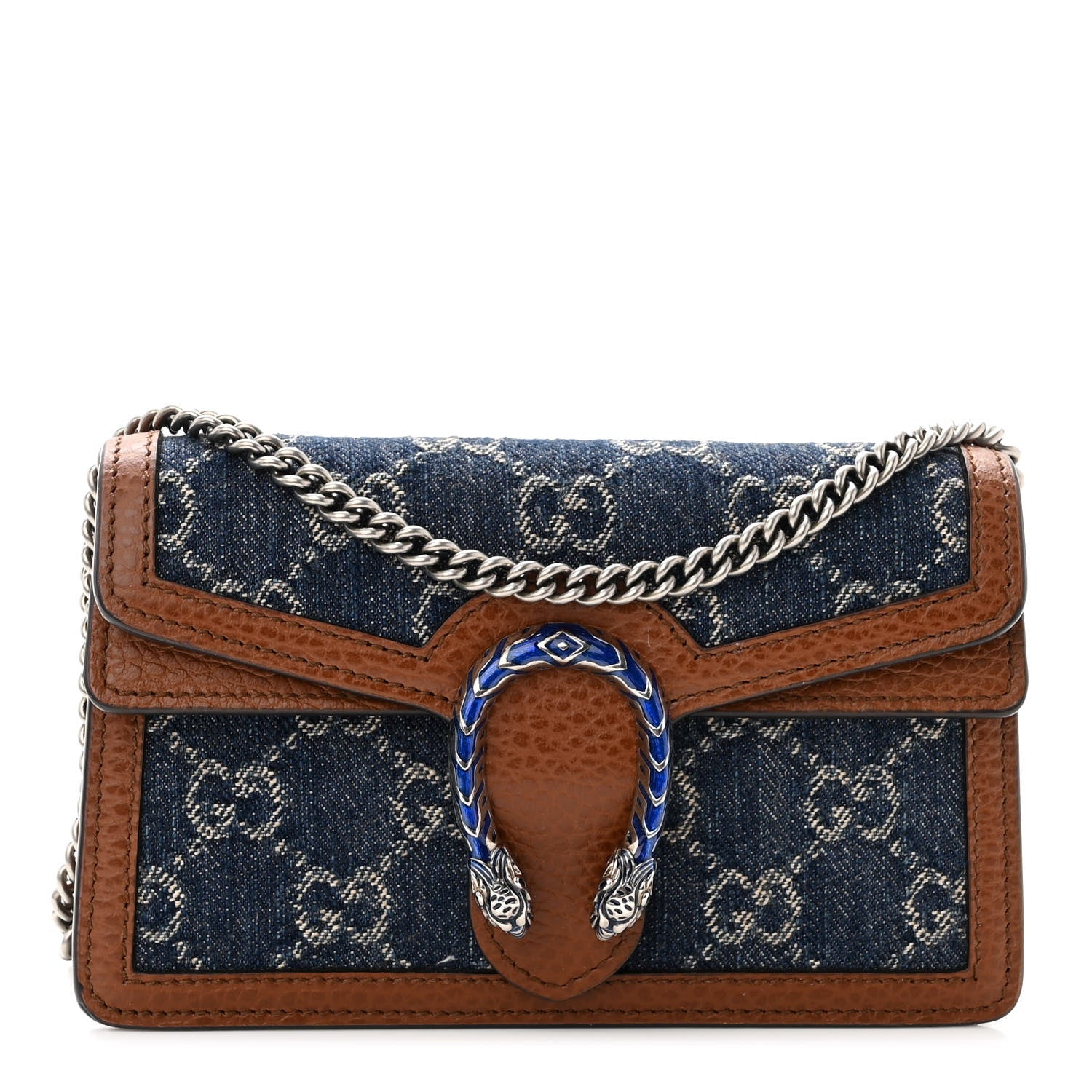 Gucci New Denim GG Monogram Dollar Calfskin Enamel Super Mini Dionysus Shoulder Bag Blue Tea Cuir Epilog Electric Blue 1 of 10