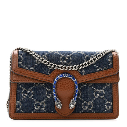 Gucci New Denim GG Monogram Dollar Calfskin Enamel Super Mini Dionysus Shoulder Bag Blue Tea Cuir Epilog Electric Blue 1 of 10