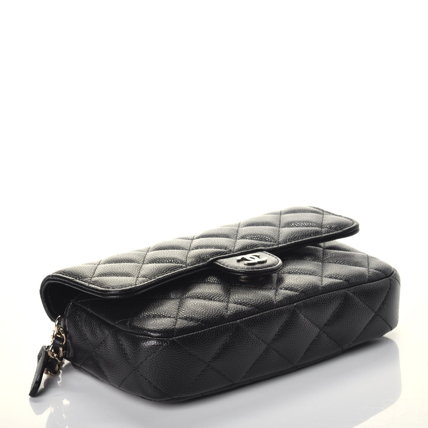 Caviar Quilted Flap Phone Holder With Chain Black
