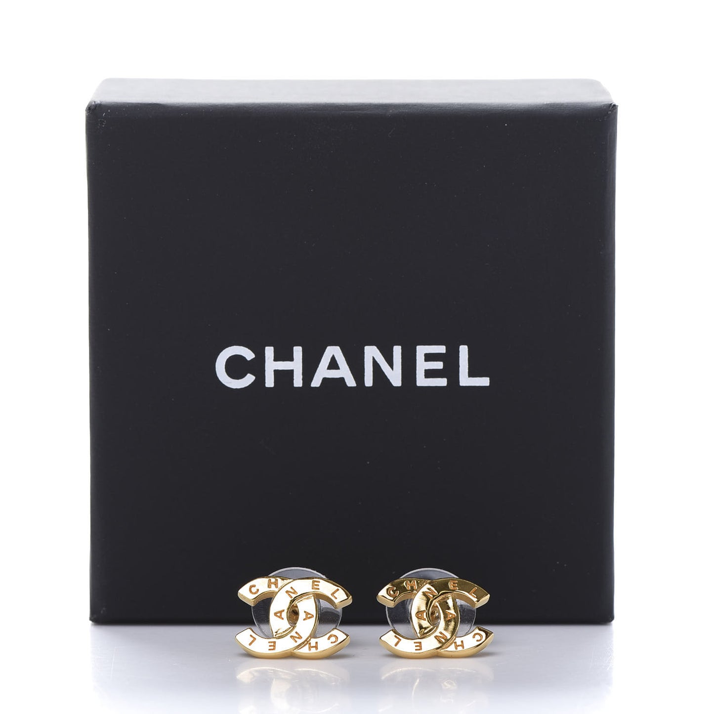 Metal CC Paris Button Stud Earrings Gold