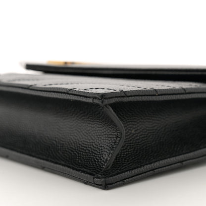 Saint Laurent Grain De Poudre Matelasse Chevron Monogram Envelope Chain Wallet Black 10 of 11