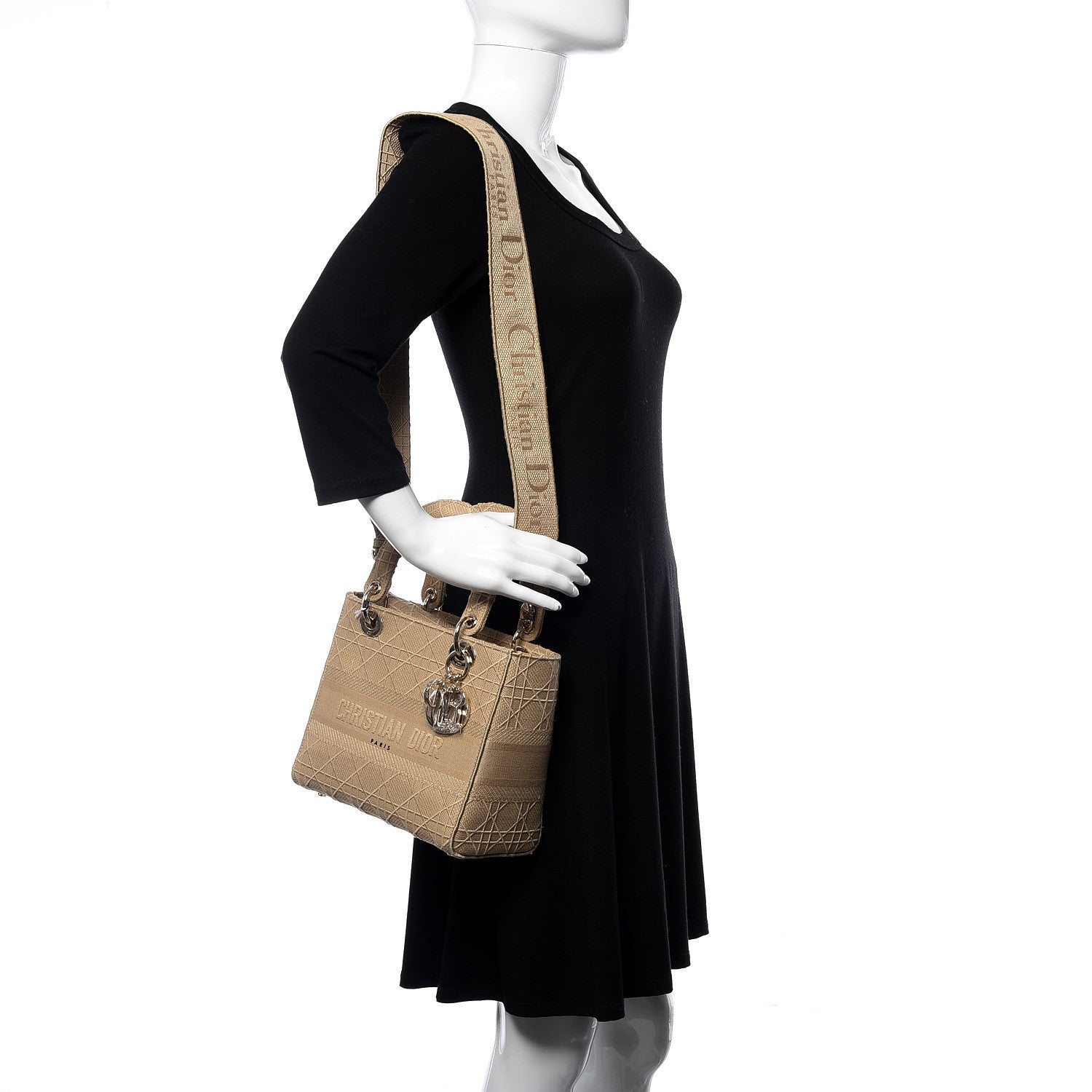 Christian Dior Canvas Embroidered Medium Lady D-Lite Beige 2 of 10