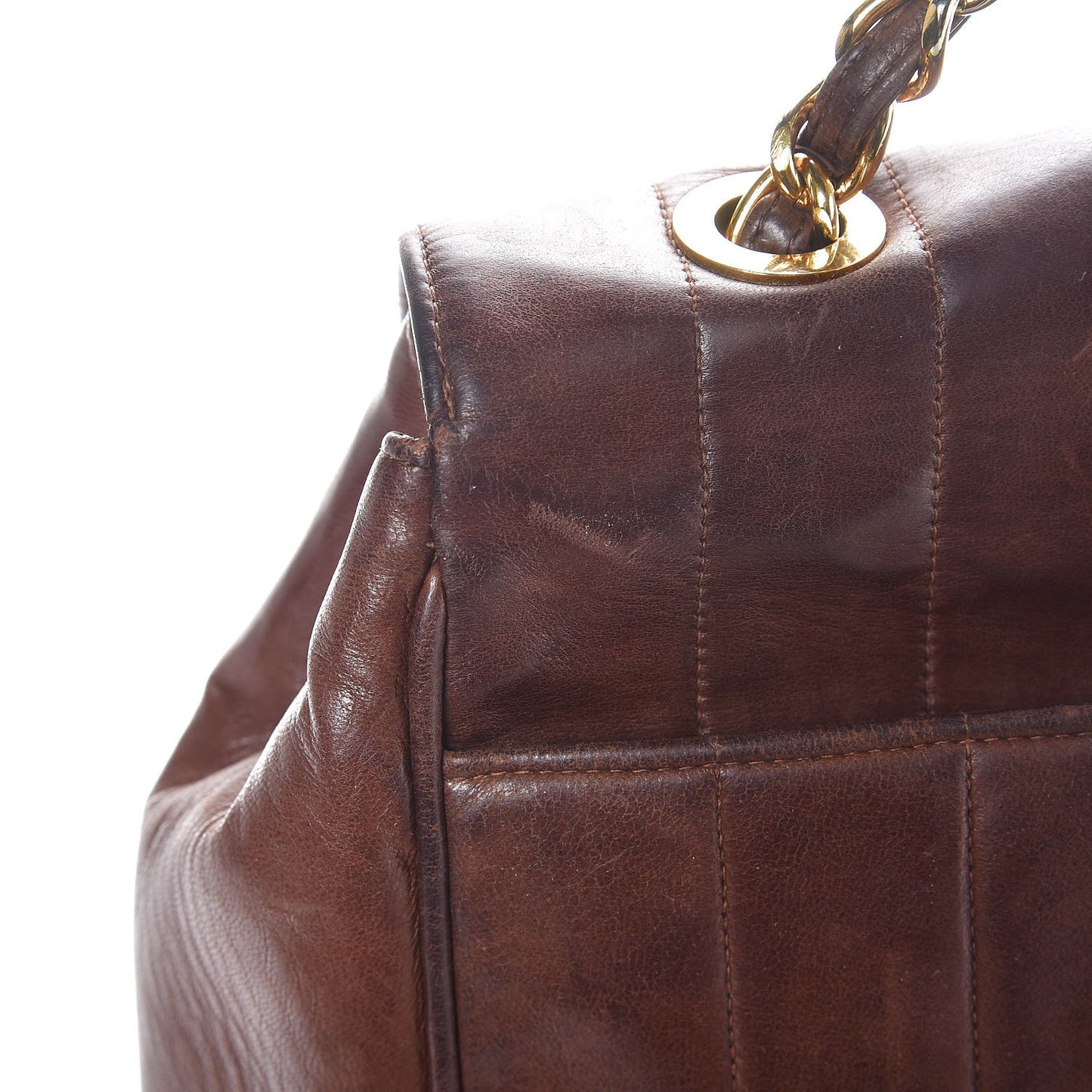 Lambskin Vertical Quilt Maxi Flap Brown