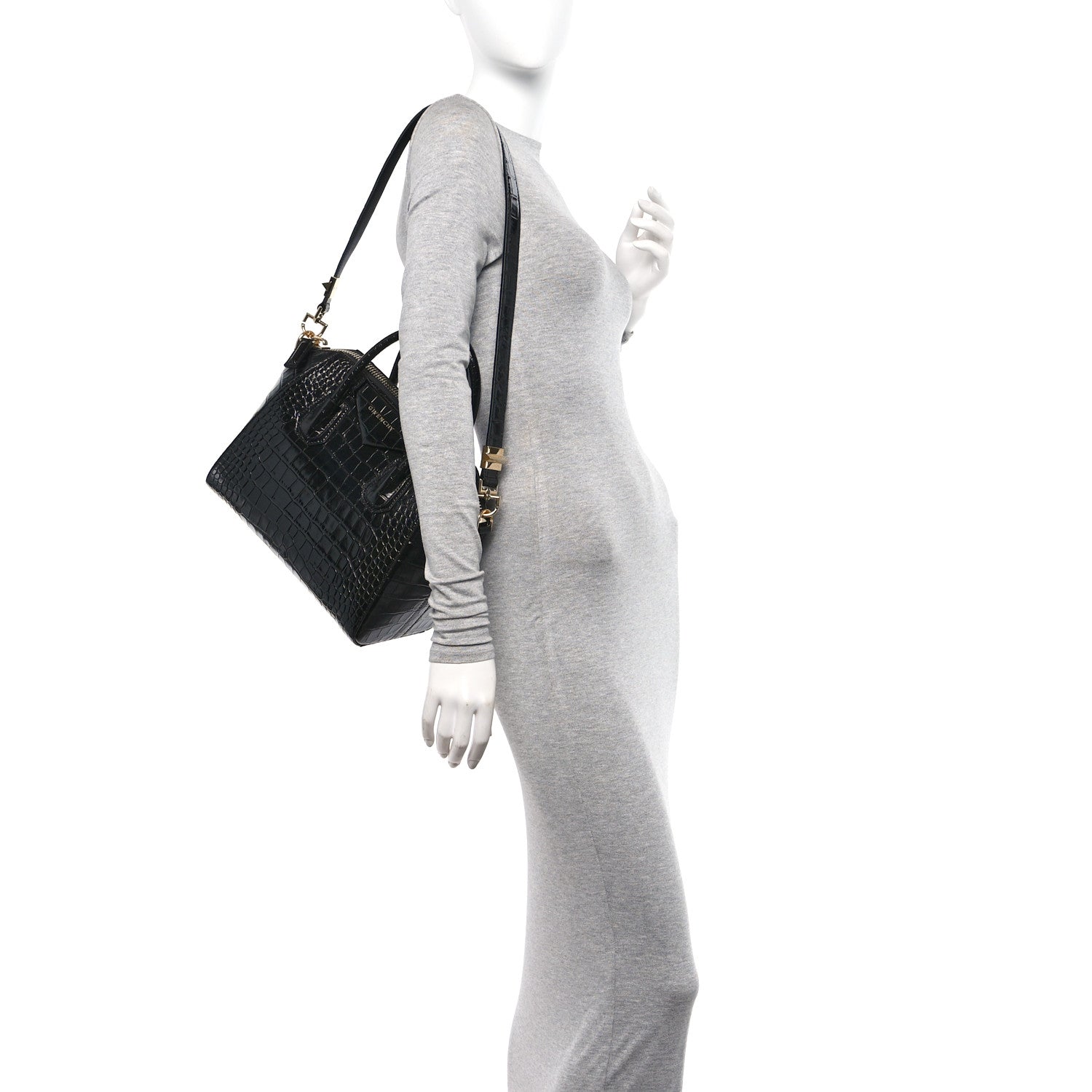 Givenchy Calfskin Crocodile Embossed Small Antigona Black 2 of 10