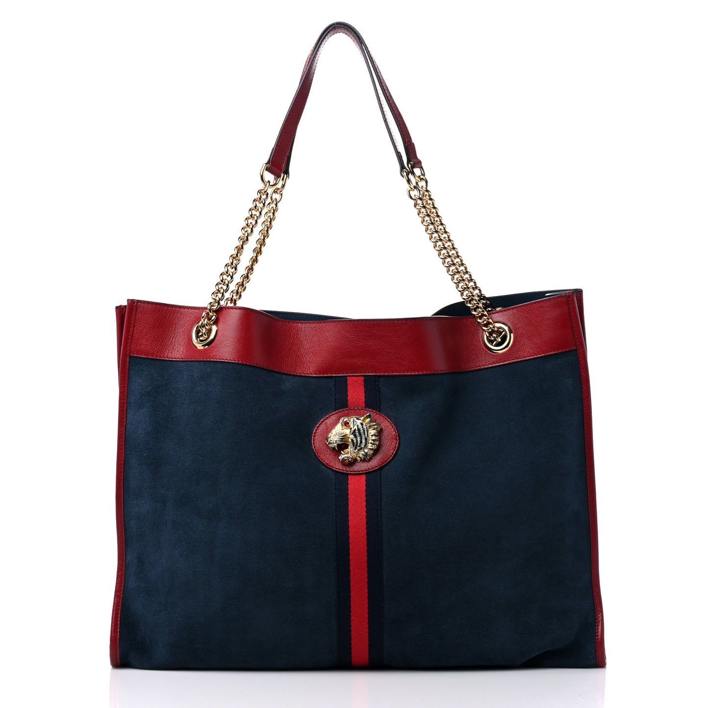 Suede Calfskin Large Rajah Chain Tote New Blue Romantic Cherry