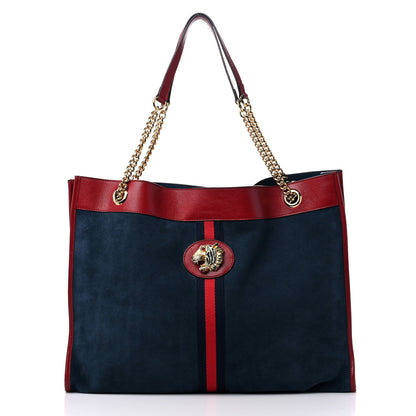 Gucci Suede Calfskin Large Rajah Chain Tote New Blue Romantic Cherry 4 of 11