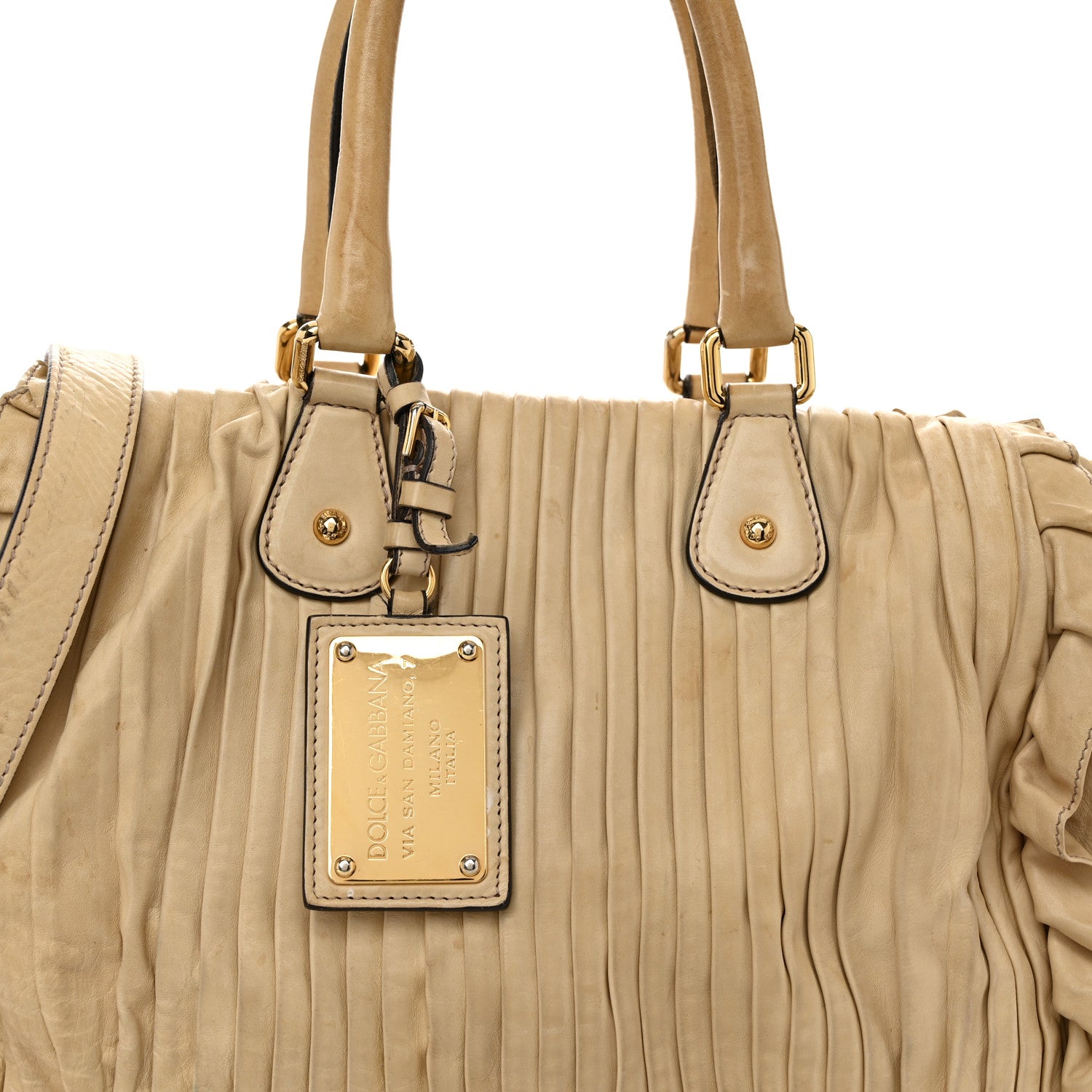 Dolce & Gabbana Calfskin Pleated Miss Gin Ruffle Bowler Tan 8 of 20